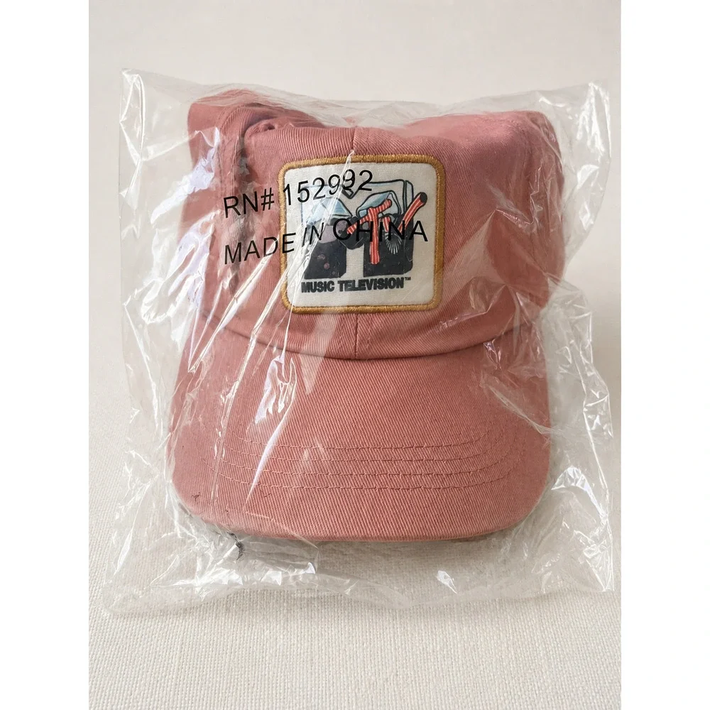 NWT MTV Music Television Pink Adjustable Dad Hat Patch Cotton Strapback Cap
